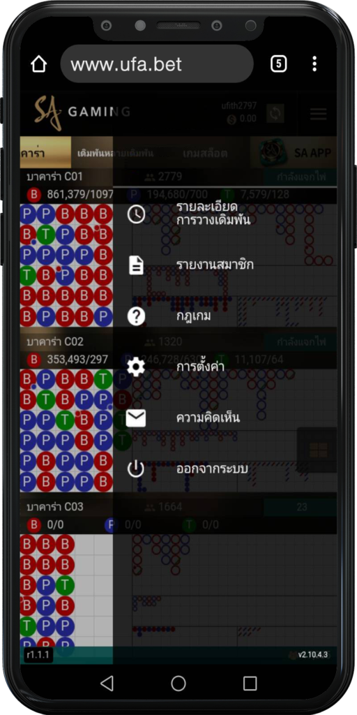 ปุ่ม รายละเอียดการวางเดิมพัน SA Gaming